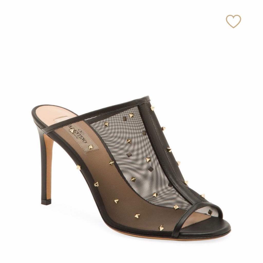 Valentino Studded Peep-Toe Leather Mesh Mules